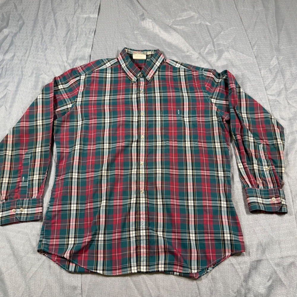 Trent Sport Button Down Mens L Red Green Plaid Long Sleeve Casual Shirt